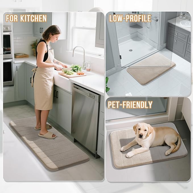 Yimobra Bathroom Runner Rugs 72"x24" Non Slip Washable Memory Foam Bath Mat, Super Soft Water Absorbent Hallway Carpet for Vanity Tub Shower, Beige