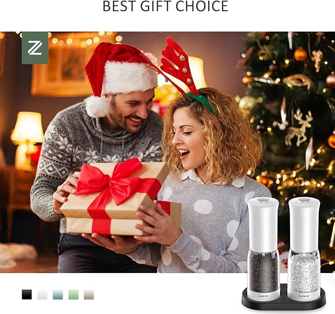 Electric Salt and Pepper Grinder Set with LED Power Display,Larger Capacity Salt and Pepper Shakers Set Rechargeable Electric with Flexible Coarsenes,LED Light,One Hand Operation for Kitchen(White)