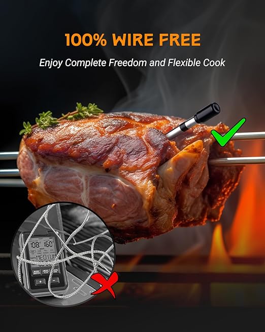 Smart Wireless Meat Thermometer Digital - Bluetooth Meat Thermometer for Grilling and Smoking - Digital Food Thermometer for Remote Monitoring of Oven/Kitchen/BBQ/Smoker/Rotisserie