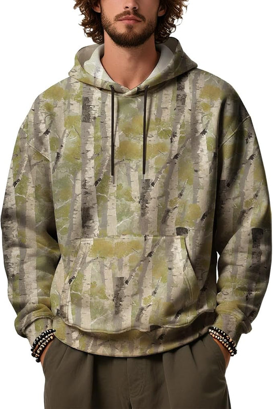 Mens Camo Hoodies Maple Leaf Graphic Camouflage Pullover Sweatshirts Hooded Fleece Casual Hunting Fall Outfits
