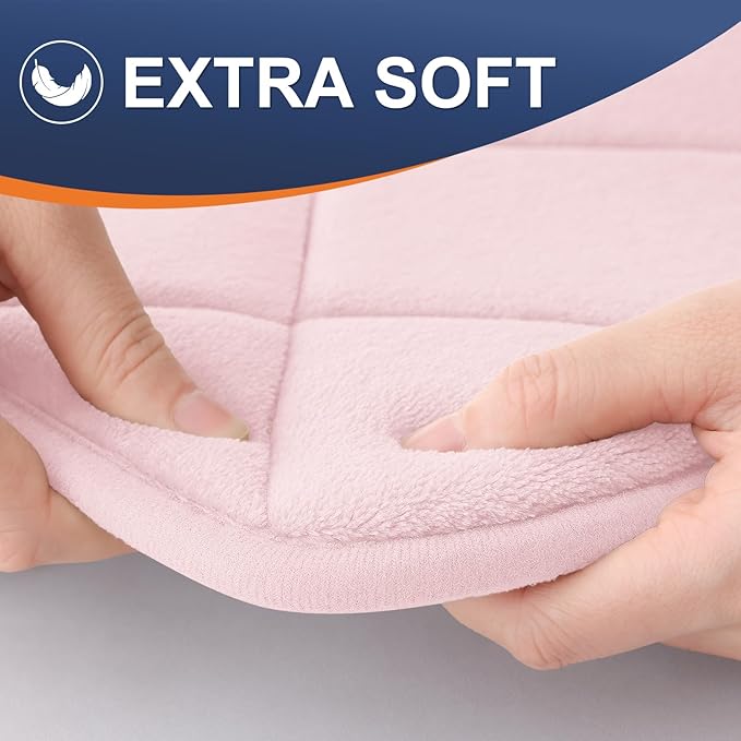 OLANLY Memory Foam Bath Mat 36x24, Ultra Soft and Absorbent Bathroom Rugs, Machine Washable, Comfortable Bath Carpet for Bathroom Floor, Tub and Shower, Pink