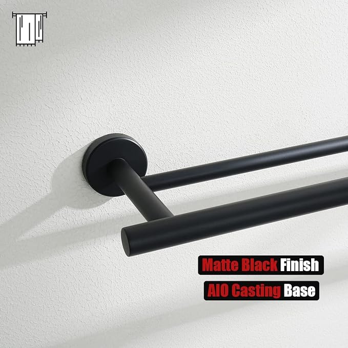 JQK Double Bath Towel Bar, Matte Black 30 Inch 304 Stainless Steel Thicken 0.8mm Towel Rack for Bathroom, Towel Holder Wall Mount, Useable Length 27 Inch, TB100L27-PB