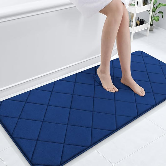 OLANLY Memory Foam Bath Mat 59x24, Ultra Soft and Absorbent Bathroom Rugs, Machine Washable, Comfortable Bath Carpet for Bathroom Floor, Tub and Shower, Navy