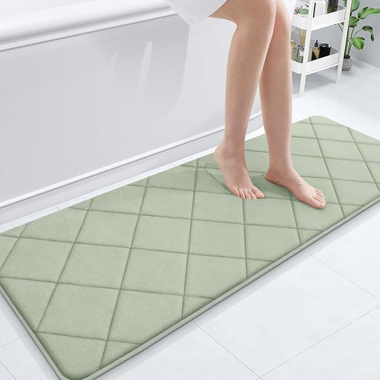 OLANLY Memory Foam Bath Mat 59x20, Ultra Soft and Absorbent Bathroom Rugs, Machine Washable, Comfortable Bath Carpet for Bathroom Floor, Tub and Shower, Sage Green
