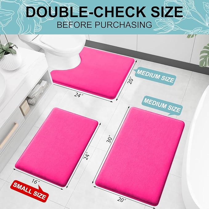 Smiry Memory Foam Bath Mat 36x24, Extra Soft and Absorbent Bathroom Mats, Non Slip Washable Carpet for Floor, Shower and Tub, Deep Pink