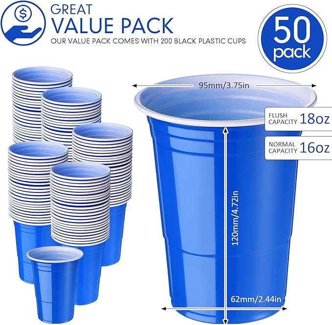 Mimorou Blue 200 Pack 16 oz Disposable Plastic Cups Bulk, Party Plastic Cups for Parties Stackable Beverage Drinking Tumbler Heavy Duty for Events Picnics and BBQ Wedding Birthday Baby Shower