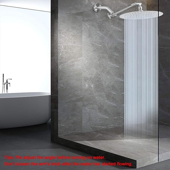 NearMoon Rain Shower Head with 11'' Adjustable Arm, High Pressure Stainless Steel Rainfall Shower, Ultra-Thin Design - Pressure Boosting (10 Inch, Nickel)