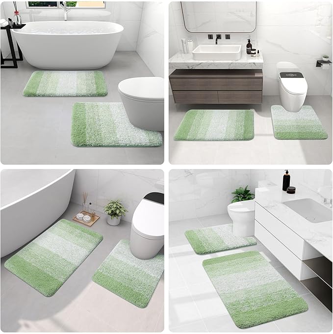 Arotive Microfiber Bathroom Rugs, Shaggy Soft and Absorbent Bath Rug, Non-Slip, Thick Plush Machine Washable Dry Bath Mats for Bathroom, Tub and Shower, 70x24, Sage Green, Rectangular