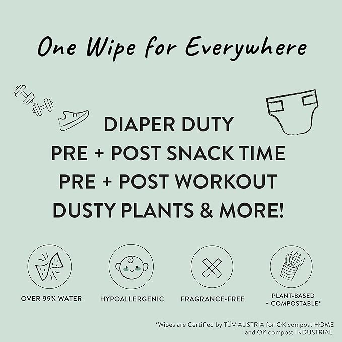 The Honest Company Unscented Wipes Over 99% Water, Compostable, Plant-Based, Baby Hypoallergenic for Sensitive Skin, EWG Verified, Geo Mood, 648 Count