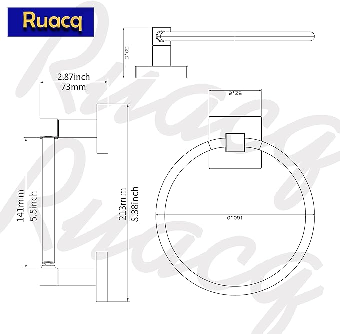 Ruacq Brushed Nickel Toilet Paper Holder Towel Ring Bathroom Accessories Hardware Set Double Post Pivoting Toilet Roll Holder Square Stainless Steel and Zinc Alloy Modern Wall Mounted 2 Pieces