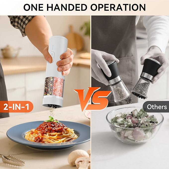 Electric Salt & Pepper Grinder Set – USB Rechargeable Automatic Spice Mill (2-in-1)