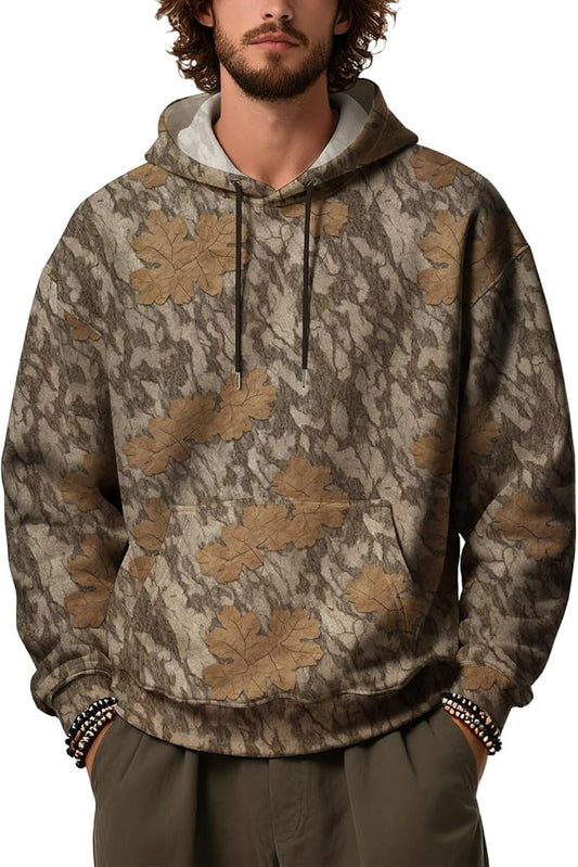 Mens Camo Hoodies Maple Leaf Graphic Camouflage Pullover Sweatshirts Hooded Fleece Casual Hunting Fall Outfits