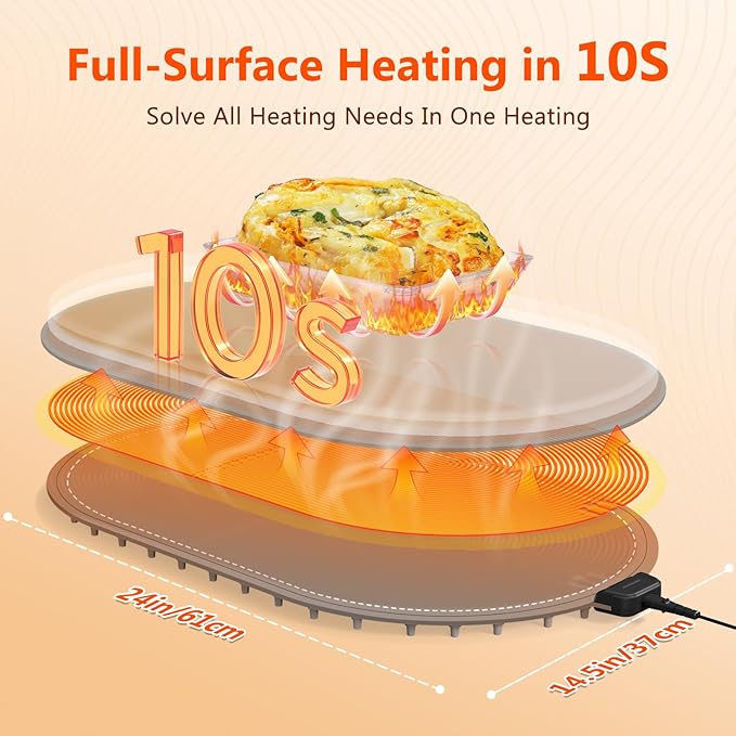 Warming Mat for Food with Adjustable Temperature Timer,10S Fast Heating Electric Food Warming Mat for Parties Buffet Daily,Food Heating Mat with Insulating Pad Raised Feet Protects Table