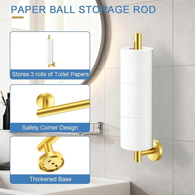 7-Piece Golden Bathroom Hardware Set - 7-in-1 Towel Rack Set, 23.6-inch SUS304 Stainless Steel Towel Bar and Toilet Paper Holder | Modern Bathroom Accessories (7, Golden)