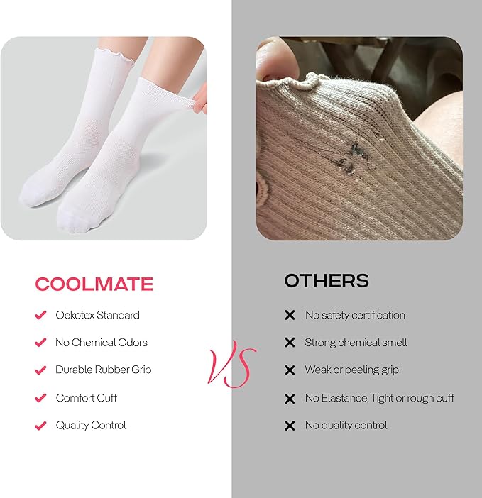CoolMate Pilates Socks with Grips for Women, Yoga Socks, Crew Non Slip Women for Barre, Pilates Gifts
