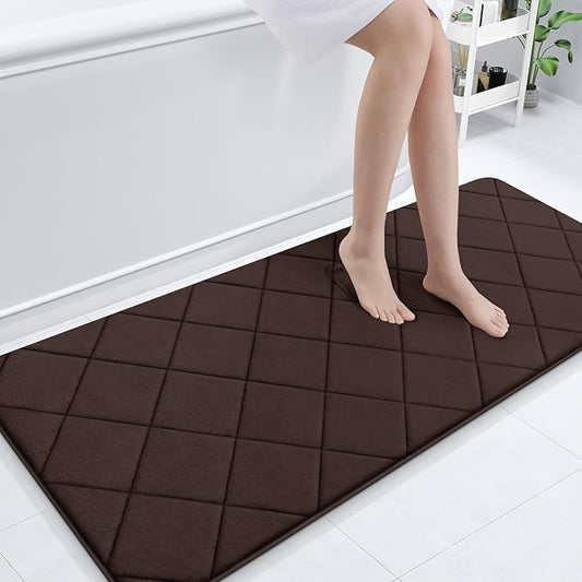 OLANLY Memory Foam Bath Mat 59x24, Ultra Soft and Absorbent Bathroom Rugs, Machine Washable, Comfortable Bath Carpet for Bathroom Floor, Tub and Shower, Brown