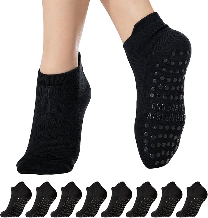 CoolMate Pilates Socks with Grips for Women, Yoga Socks, Crew Non Slip Women for Barre, Pilates Gifts