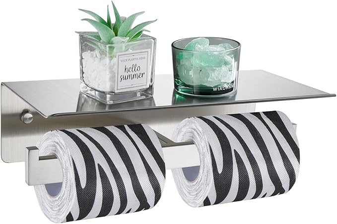 Angle Simple Bathroom Toilet Paper Holder, SUS 304 Stainless Steel Toilet Tissue Roll Holder with Storage Shelf, Wall Mount