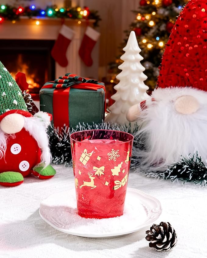 Ciaell 60 Pack Christmas Plastic Cups - 10 Oz Red and Green Disposable Cups - Christmas Wine Glasses for Xmax Party Supplies