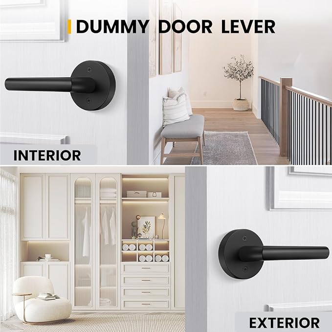 Goldenwarm Black Door Handles Dummy, Matte Black Door Handle Zinc Alloy, No-Turning Dummy Door Levers for Closet Hallway(4 Pieces/2 Pack)