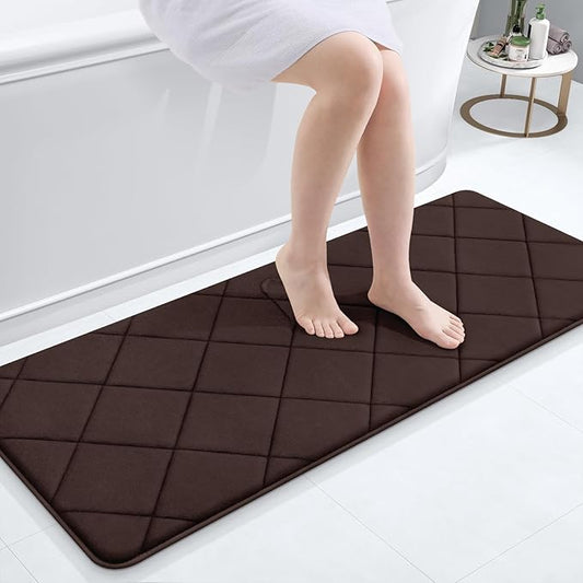 OLANLY Memory Foam Bath Mat 47x20, Ultra Soft and Absorbent Bathroom Rugs, Machine Washable, Comfortable Bath Carpet for Bathroom Floor, Tub and Shower, Brown