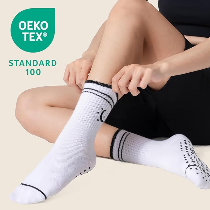 CoolMate Pilates Socks with Grips for Women, Yoga Socks, Crew Non Slip Women for Barre, Pilates Gifts