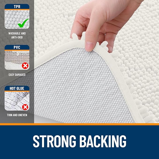 OLANLY Bathroom Rugs 59x20, Extra Soft Absorbent Chenille Bath Rugs, Rubber Backing Quick Dry, Machine Washable Bath Mats for Bathroom Floor, Tub and Shower, Home Decor Accessories, Ivory