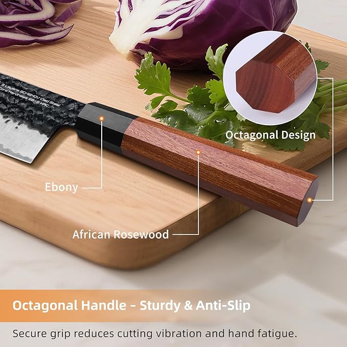 FINDKING Dynasty Series Japanese Nakiri Knife, Professional Vegetable Cleaver, 9Cr18MoV High Carbon Steel Blade, African Rosewood Octagonal Handle, for Shred, Slicing, Mincing, 7 Inches
