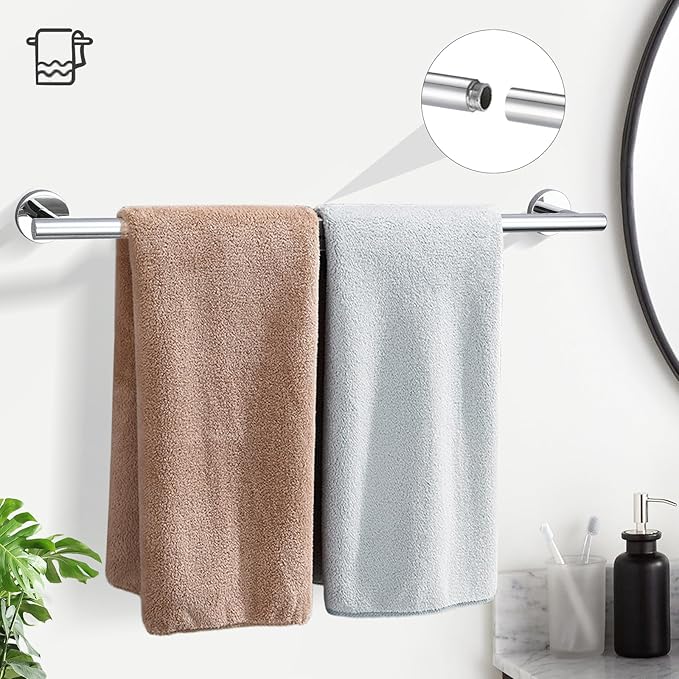 TURS Chrome 5 Piece Bathroom Hardware Set, SUS304 Stainless Steel 24 Inch Bath Towel Bar Set, Round Bathroom Accessories Kit Wall Mounted