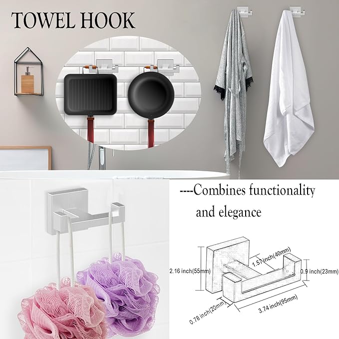 BOZWELL 5 Piece Brushed Nickel Stainless Steel Towel Bar Set, 23.6 inch Square Bathroom Hardware Accessories Set,Wall Mounted Towel Racks for Bathroom