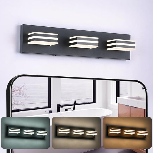 Black Vanity Lights for Bathroom Light Fixtures (3-Light, 20-Inch) Adjust 3 Colors Modern Bath Lighing Fixture Over Mirror LED Vanity Lighting