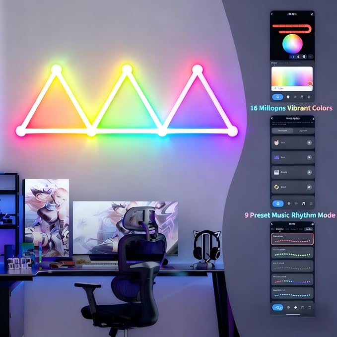 Smart WiFi Wall Light, DIY Geometry Splicing Gaming Lights Compatible with Alexa and Google Assistant, Music Sync & Voice Control, LED Wall Lights for Home Decor & Game Room, Bedroom (9 Lines, White)