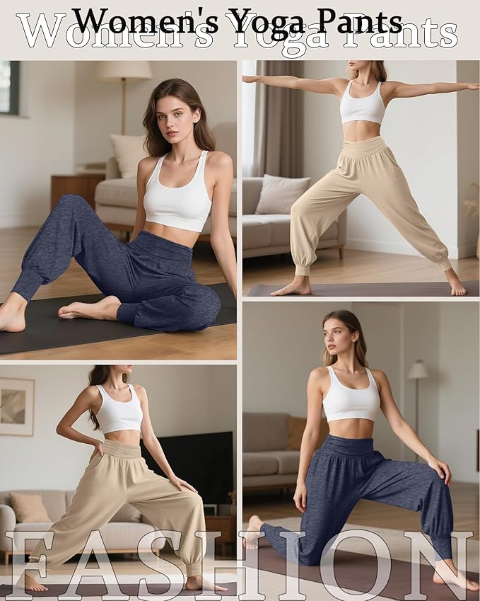 2 Pack Women's Yoga Joggers, Cozy Sweatpants with Pockets Casual Loose Comfy High Waisted Lounge Pants