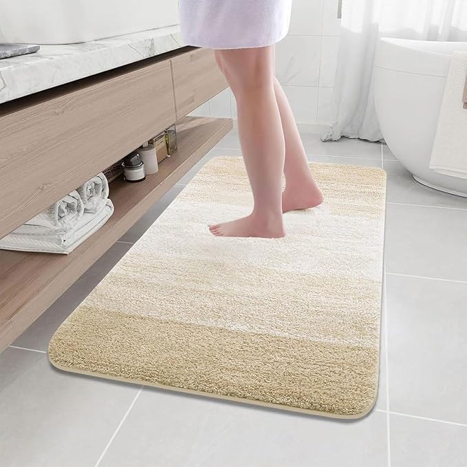 Arotive Microfiber Bathroom Rugs, Shaggy Soft and Absorbent Bath Rug, Non-Slip, Thick Plush Machine Washable Dry Bath Mats for Bathroom, Tub and Shower, 45x27, Light Beige, Rectangular