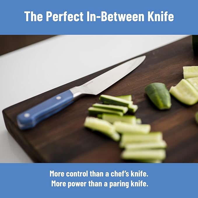 Misen 5.5" Utility Knife – High Carbon Japanese AUS-10 Stainless Steel – Hybrid German & Japanese Blade – Precision Kitchen Knife for Professionals & Home Cooks – Ultimate Cutting Performance - Blue