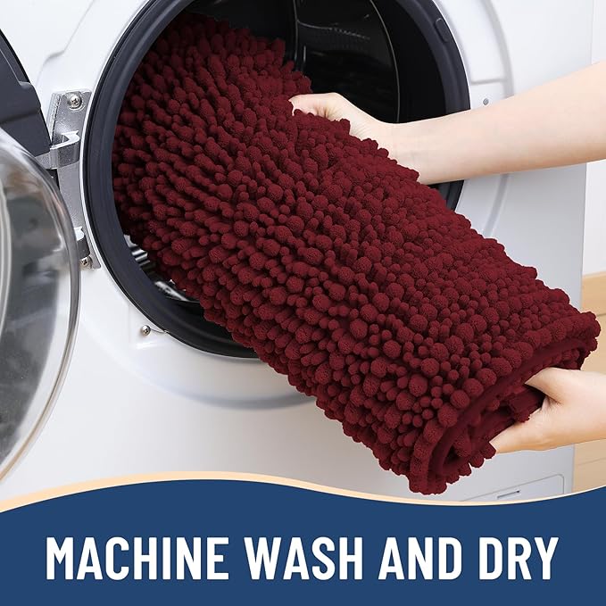 Arotive Luxury Chenille Bathroom Rug Mat, Extra Soft Thick Absorbent Shaggy Bath Rugs, Non-Slip Machine Wash Dry, Plush Bath Mats for Bathroom, Shower and Tub, 47x32, Burgundy