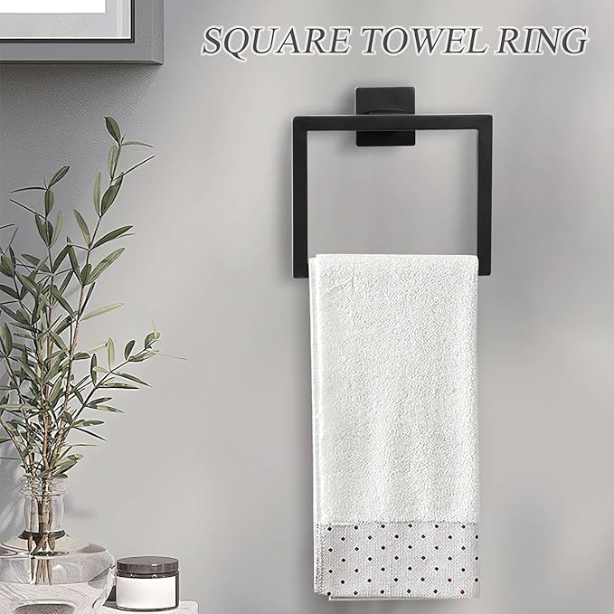 Bathroom Towel Bar Holder Sets Matte Black 5-Piece Bathroom Hardware Set Stainless Steel Bath Accessories Kit. Wall Mounted,23.6 Inch
