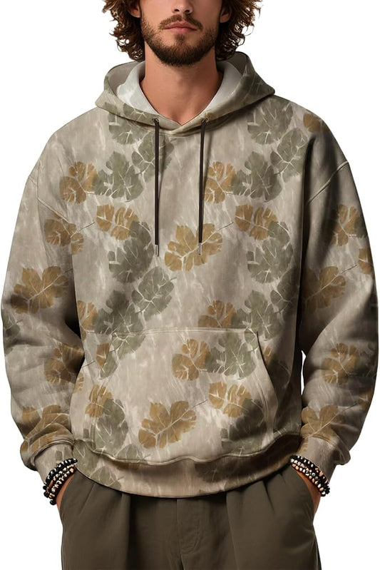 Mens Camo Hoodies Maple Leaf Graphic Camouflage Pullover Sweatshirts Hooded Fleece Casual Hunting Fall Outfits