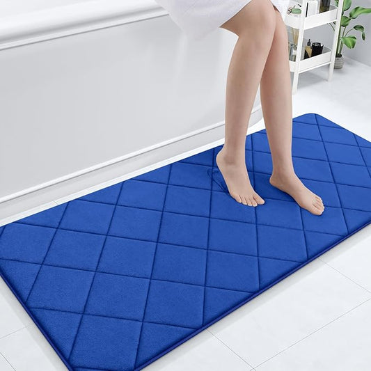 OLANLY Memory Foam Bath Mat 59x24, Ultra Soft and Absorbent Bathroom Rugs, Machine Washable, Comfortable Bath Carpet for Bathroom Floor, Tub and Shower, Royal Blue
