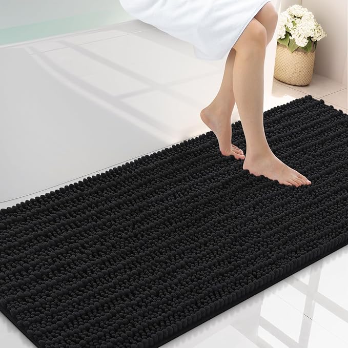Smiry Bathroom Rugs Mat 59x24, Extra Soft Absorbent Chenille Bath Rugs, Non Slip Rubber Backing Machine Washable Quick Dry Bath Mats for Bathroom Floor, Tub, Shower, Home Decor Accessories, Black