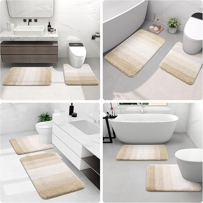 Arotive Microfiber Bathroom Rugs, Shaggy Soft and Absorbent Bath Rug, Non-Slip, Thick Plush Machine Washable Dry Bath Mats for Bathroom, Tub and Shower, 47x24, Light Beige, Rectangular