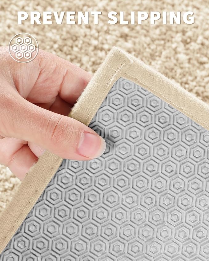 Yimobra Bathroom Runner Rug Non Slip Washable, Soft Absorbent Microfiber Long Bath Mat, Dual-Tone Decor Rug with Rubber Backing for Floor, Tub and Hallway,56x24,Home Essentials,Light Beige and White