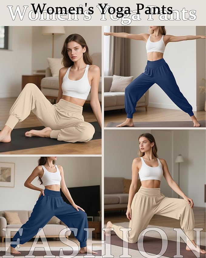 2 Pack Women's Yoga Joggers, Cozy Sweatpants with Pockets Casual Loose Comfy High Waisted Lounge Pants