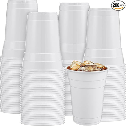 Mimorou White 200 Pack 16 oz Disposable Plastic Cups Bulk, Party Plastic Cups for Parties Stackable Beverage Drinking Tumbler Heavy Duty for Events Picnics and BBQ Wedding Birthday Baby Shower
