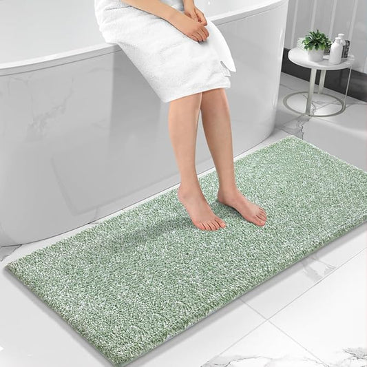 Yimobra Bathroom Runner Rug Non Slip Washable, Soft Absorbent Microfiber Long Bath Mat, Dual-Tone Decor Rug with Rubber Backing for Floor,Tub and Hallway,70x24,Home Essentials,Green and White