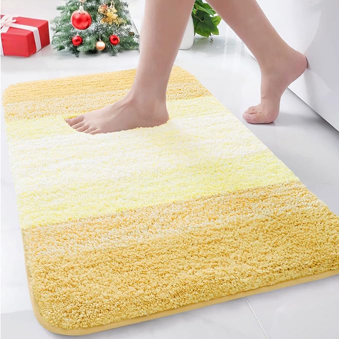Arotive Microfiber Bathroom Rugs, Shaggy Soft and Absorbent Bath Rug, Non-Slip, Thick Plush Machine Washable Dry Bath Mats for Bathroom, Tub and Shower, 30x20, Light Yellow, Rectangular