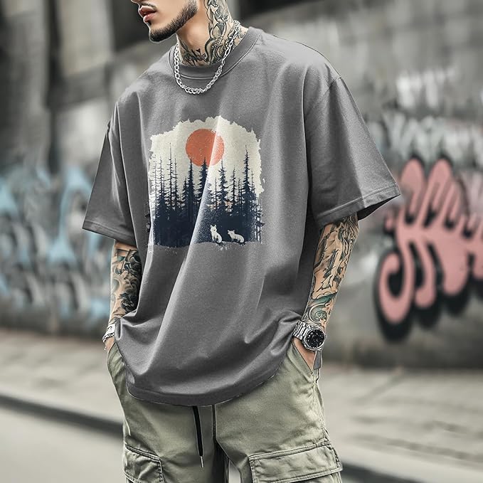 Mens Dragon Grpahic T-Shirts Short Sleeve 100% Cotton Crewneck Big and Tall Outdoor Summer Quick Dry Undershirts