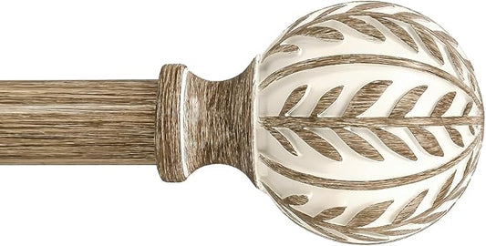 Boho Wood Curtain Rods for Windows 48 to 84 inch,1" Adjustable Heavy Duty Window Curtain Rod with Imitation Wood Grain Finials,Rustic Decorative Drapery Rods Set,Size:36-88'',Weathered Wood