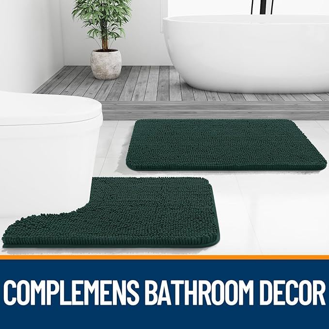 OLANLY Bathroom Rugs 36x24, Extra Soft Absorbent Chenille Bath Rugs, Rubber Backing Quick Dry, Machine Washable Bath Mats for Bathroom Floor, Tub and Shower, Home Decor Accessories, Blackish Green