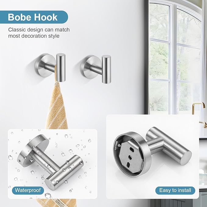 TQKAG Bathroom Towel Bar Holder Sets Brushed Nickel 23.6 Inch Round Stainless Steel Towel Bar Set 5 Piece Bathroom Accessory Set Wall Mounted